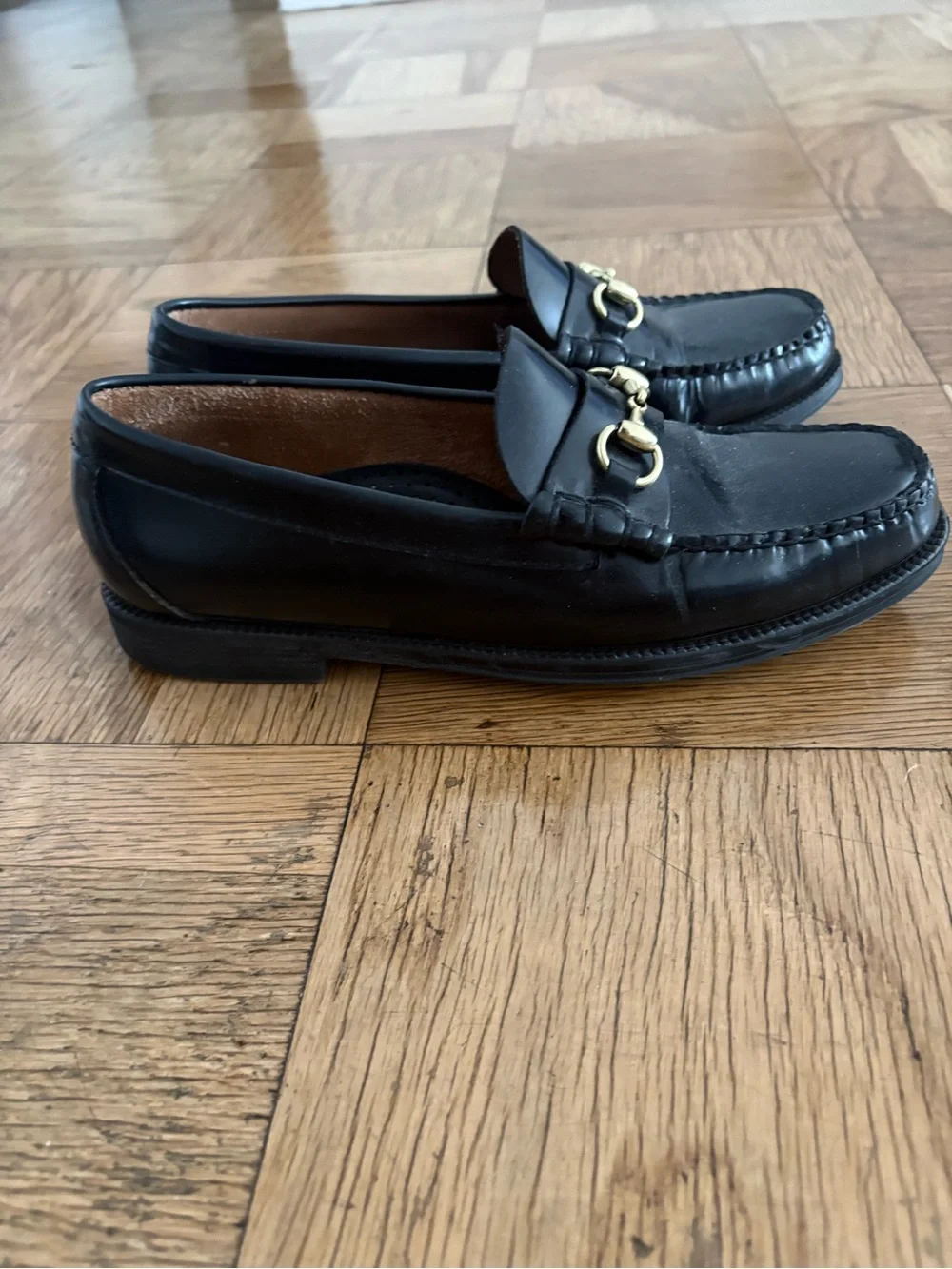 G.H. Bass & Co. Black Leather Loafers with Gold Horsebit